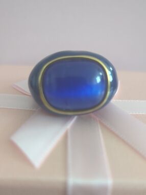 Blue Lapis Statement Ring with Gold Trim